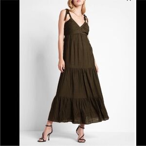 Express Tie Shoulder Size Large Maxi Dress Olive Green
